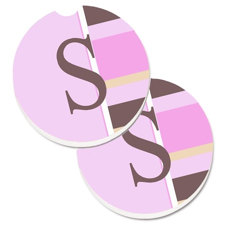 Carolines Treasures Letter S Initial Monogram Pink Stripes Cup Holder Car Coaster, 2PK CJ1005-SCARC